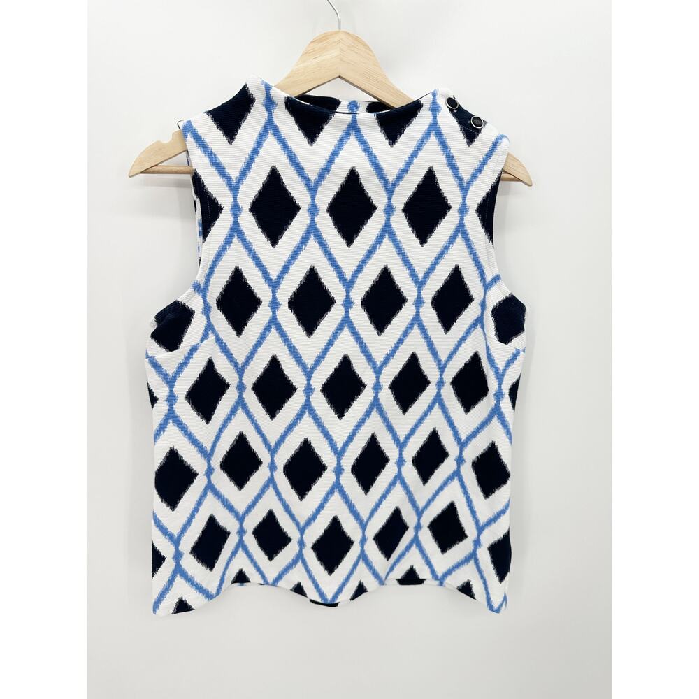 Talbots Women Black Blue Printed TankBlouse Thick Material Size MP Office Career